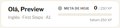 Cartão da meta diária de XP, com quanto falta para bater a meta do dia.